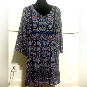 Blue Rain by Francesca’s Collections Floral Relaxed Fit Lace Trim Dress Large